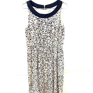 ST. JOHN COLLECTION Elegant Black and White Silk Patterned Dress